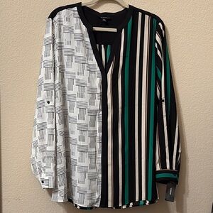 Alfani Black and Green Button Down Shirt with V-Neck